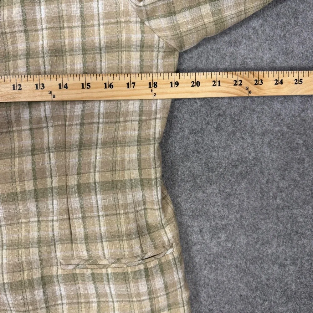 Savion Mens Tan Olive Green Plaid Linen Blend 3-Button Blazer Jacket Size 10